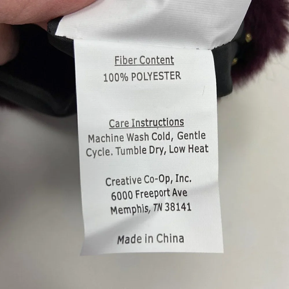 CREATIVE CO-OP | Wine Purple Faux Fur Zip Pouch Clutch